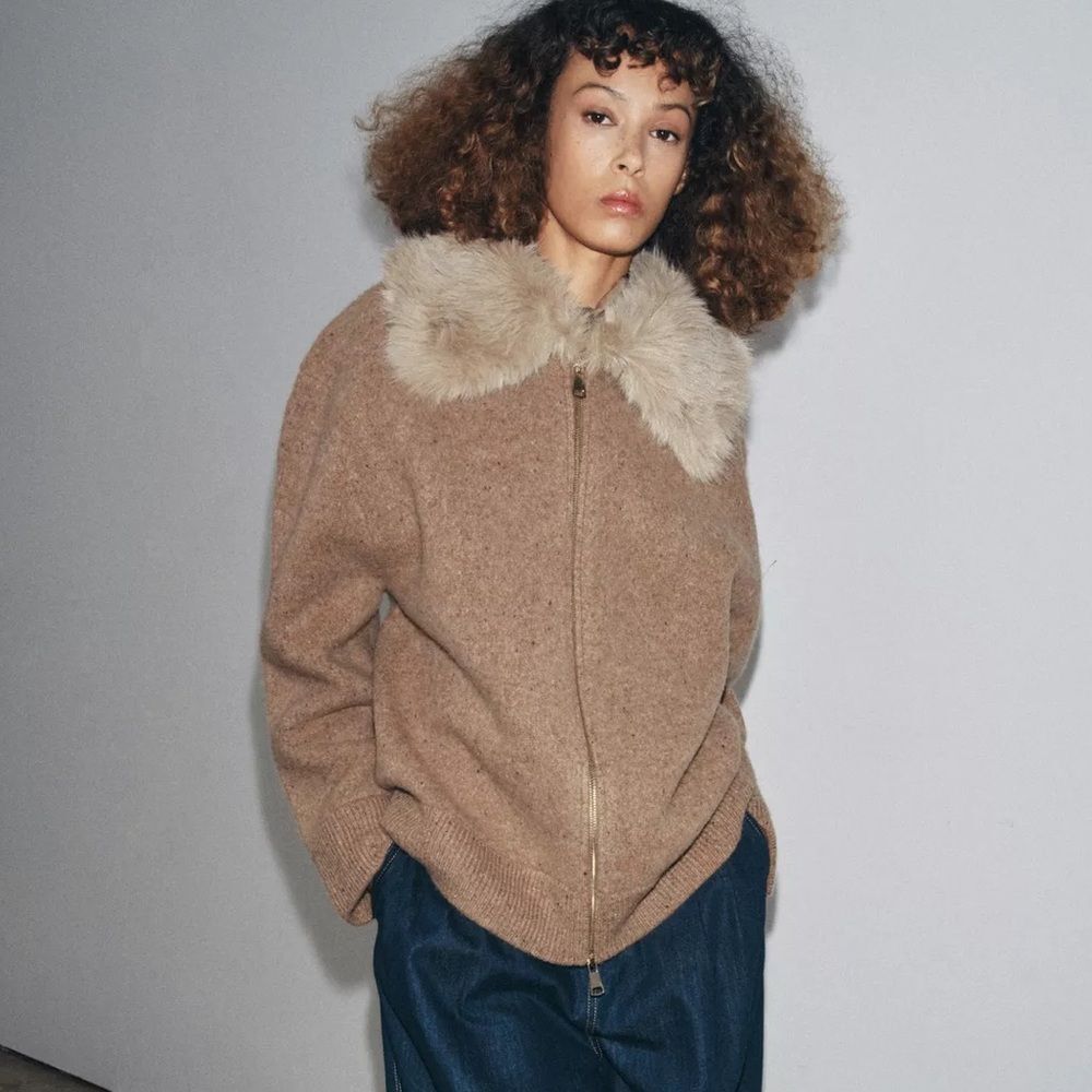 ZARA 100% WOOL FAUX FUR LAPEL
